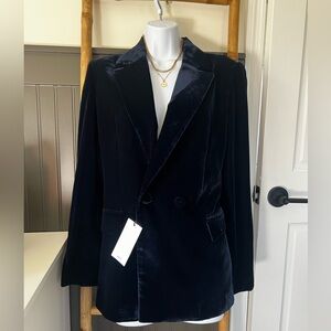 Mango Navy Blue Velvet Blazer